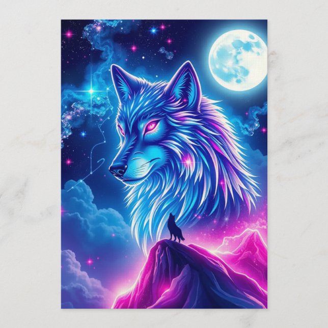Wolf Galaxy Stars Cosmic Birthday Party Inbjudningar (Framsida)