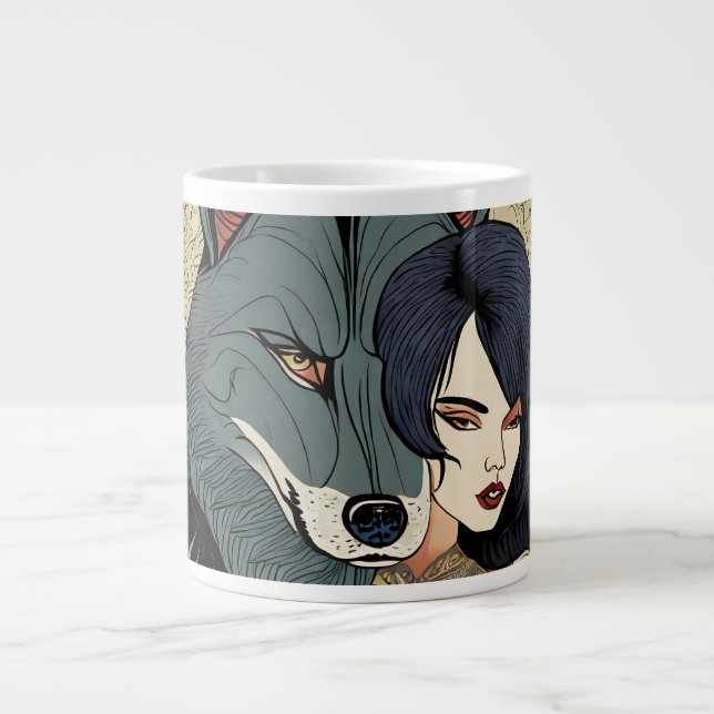 Wolf Geschenk Frau Jugendstil Russland Ornament Jumbo Mugg (Framsidan)