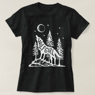 Wolf Girl Skog Hurlande Mån Grafisk T-Shirt