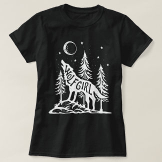 Wolf Girl Skog Hurlande Mån Grafisk T-Shirt