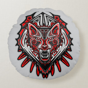 Wolf Haida Tribal Totem Design Rund Kudde