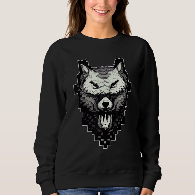 Wolf Head Pixel 8 Bit Retro Video Game T Shirt (Framsida)