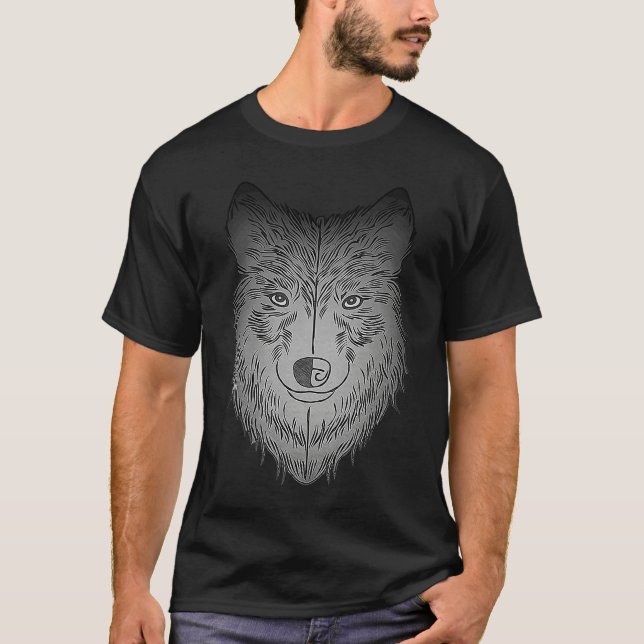 Wolf head predator face imprint with wild animal t shirt (Framsida)