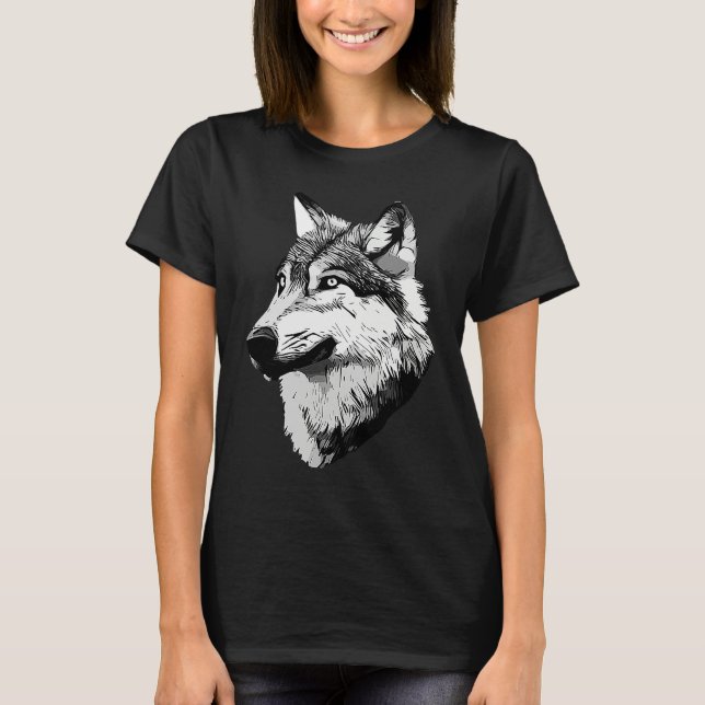 Wolf head predator face imprint with wild animal   t shirt (Framsida)
