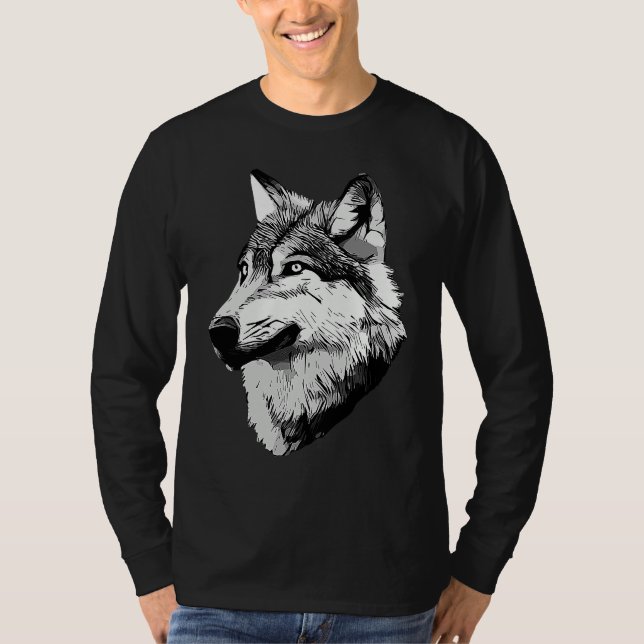 Wolf head predator face imprint with wild animal   t shirt (Framsida)
