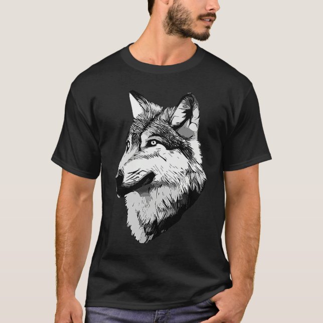 Wolf head predator face imprint with wild animal   t shirt (Framsida)