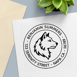 Wolf Head Profile Round Address Självfärgande Stämpel
