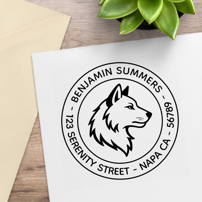 Wolf Head Profile Round Address Stämpel (Skapare uppladdad)
