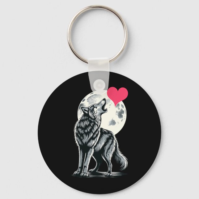 Wolf Holding Heart Valentine's Day Cute Wolves Val Nyckelring (Framsida)