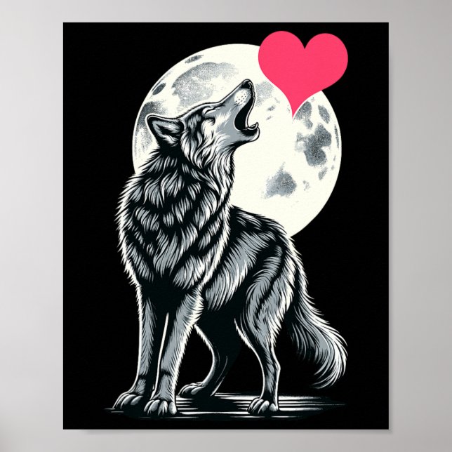 Wolf Holding Heart Valentine's Day Cute Wolves Val Poster (Framsidan)