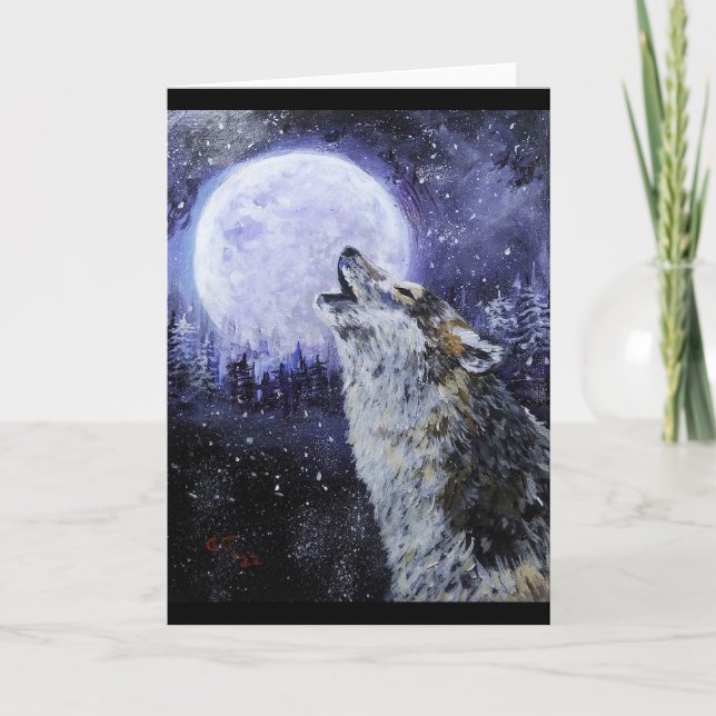 Wolf Howl and Moon Winter Kort (Framsida)