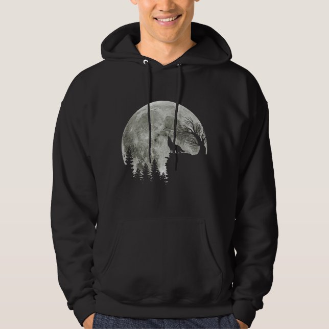 wolf howl on mountain halloween moon hoodie (Framsida)