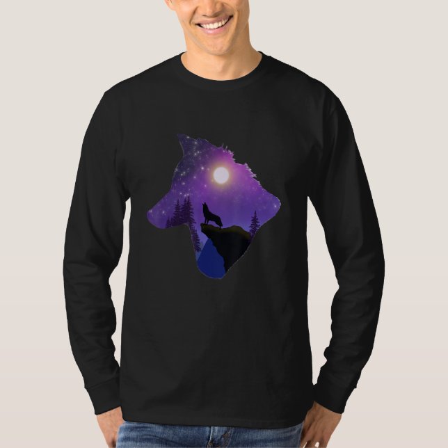 Wolf Howling At The Moon Design T Shirt (Framsida)