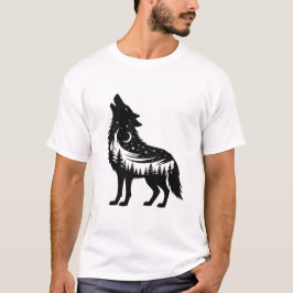 Wolf Howling Forest Stars Moon animal lover T Shirt