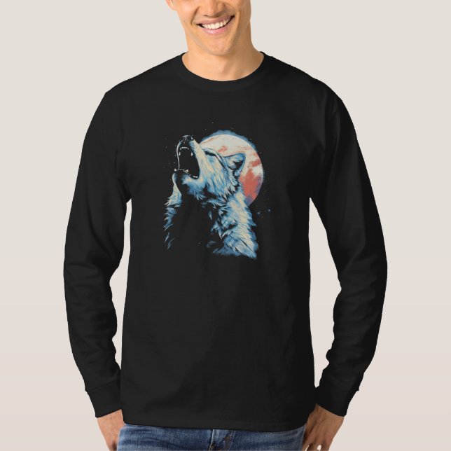 Wolf Howling With Full Moon in Background - Wolf L T Shirt (Framsida)