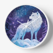 Wolf im Winter unter magischem Sternenhimmel