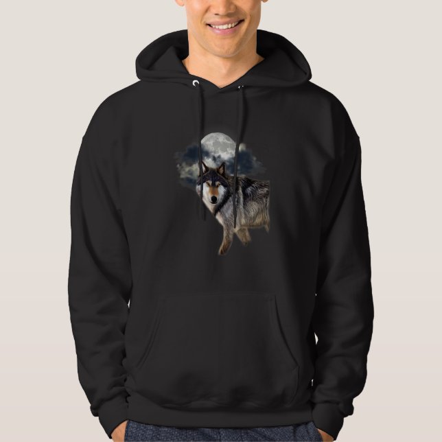 Wolf In The Full Moon Wolf and Nature Lovers Wolf Hoodie (Framsida)