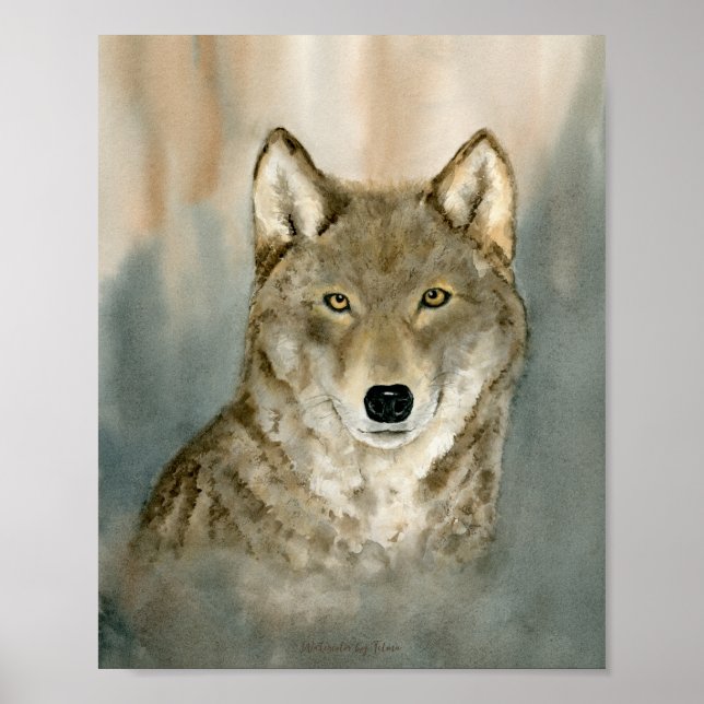 Wolf in the Mist Watercolor Poster (Framsidan)