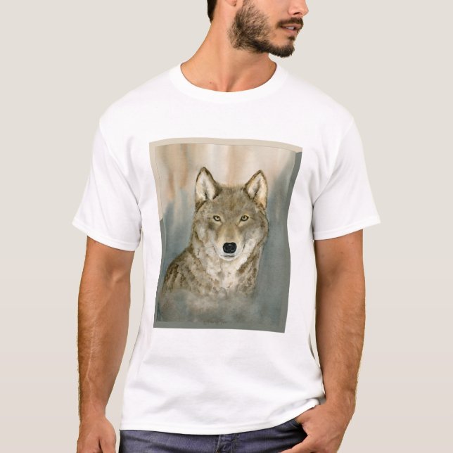 Wolf in the Mist Watercolor T Shirt (Framsida)