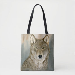 Wolf in the Mist Woatercolor All-Over Print Tygkasse