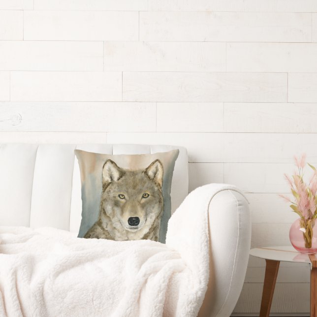 Wolf in the Mist Woatercolor Kudde (Soffa)