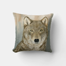 Wolf in the Mist Woatercolor Kudde