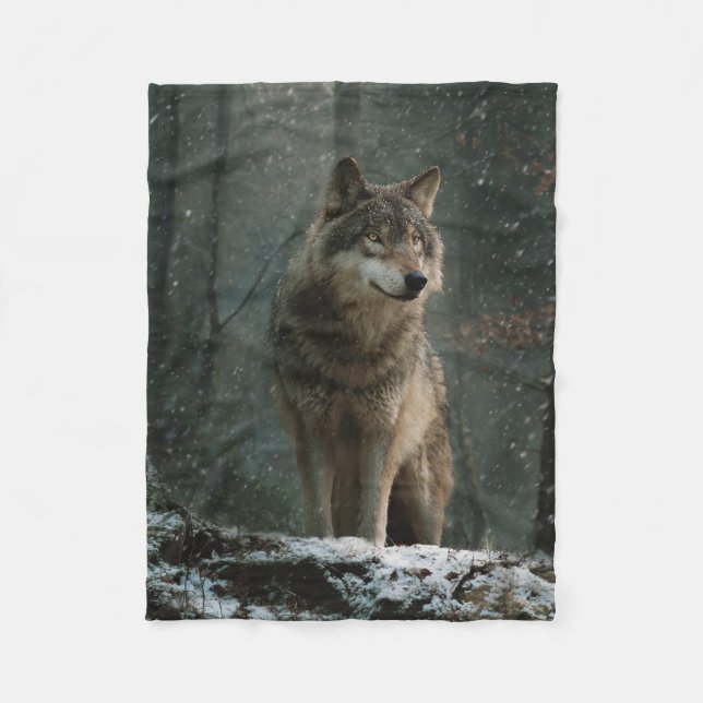 Wolf in Winter Fleecefilt (Framsidan)