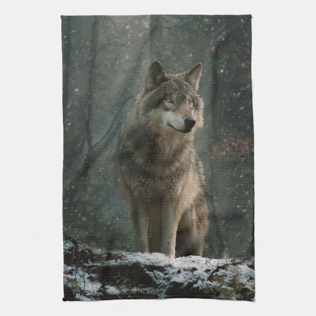Wolf in Winter Kökshandduk (Vertikal)