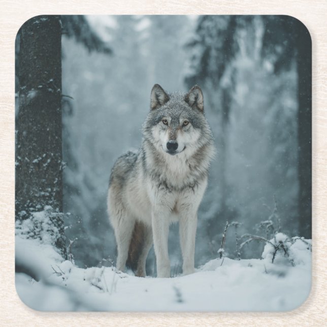 Wolf in Winter Underlägg Papper Kvadrat (Framsidan)