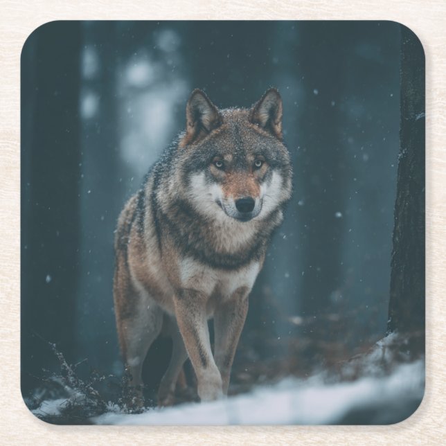 Wolf in Winter Underlägg Papper Kvadrat (Framsidan)