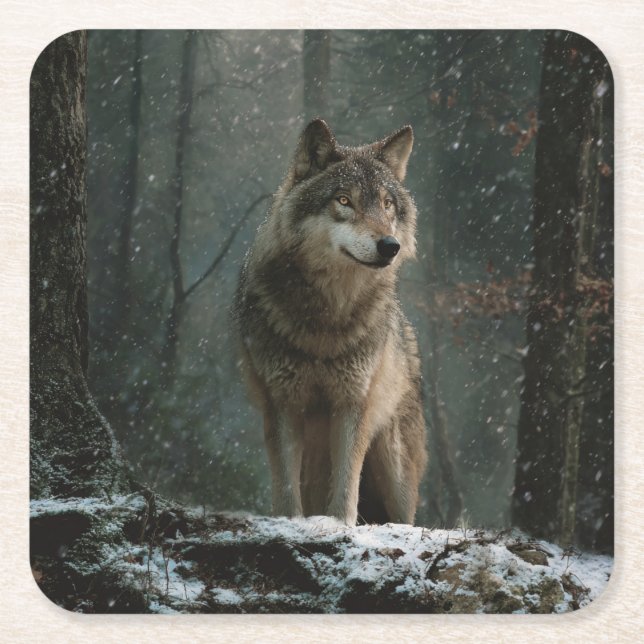 Wolf in Winter Underlägg Papper Kvadrat (Framsidan)