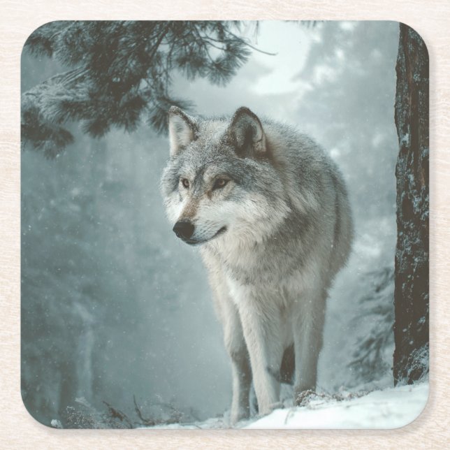 Wolf in Winter Underlägg Papper Kvadrat (Framsidan)