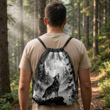 Wolf Moon Gift - Wilderness Drawstring Backpack