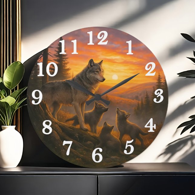 Wolf pack at golden sunset stor klocka (Skapare uppladdad)
