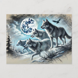 Wolf Pack Running in Moonlight Vykort