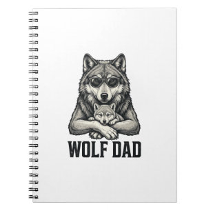 Wolf Pappa Vintage Gravyr Vektor T-Shirt Design_1 Anteckningsbok