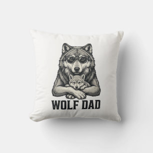 Wolf Pappa Vintage Gravyr Vektor T-Shirt Design_1 Kudde