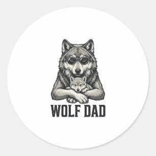 Wolf Pappa Vintage Gravyr Vektor T-Shirt Design_1 Runt Klistermärke