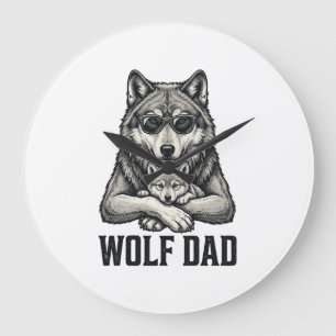 Wolf Pappa Vintage Gravyr Vektor T-Shirt Design_1 Stor Klocka