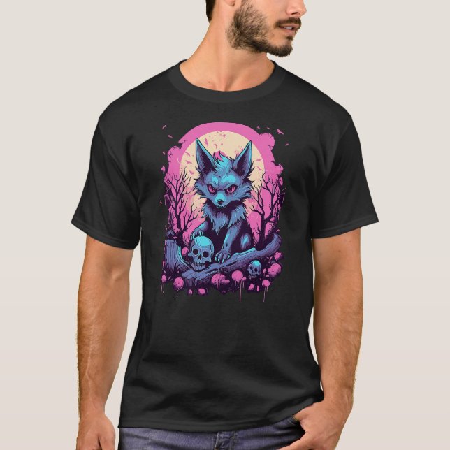 Wolf Pastel Goth Kawaii Cute Creepy Cool Stuff T Shirt (Framsida)