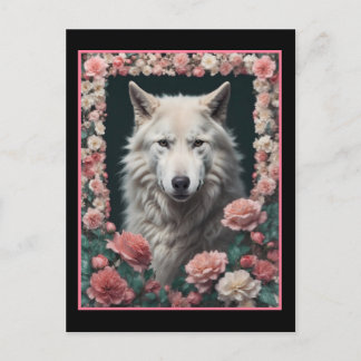 Wolf portrait with flowers vykort