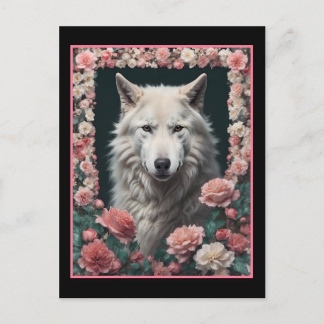 Wolf portrait with flowers vykort (Framsida)