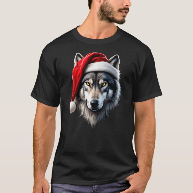 Wolf Santa Christmas Funny New Year Xmas Party Chr T Shirt (Framsida)