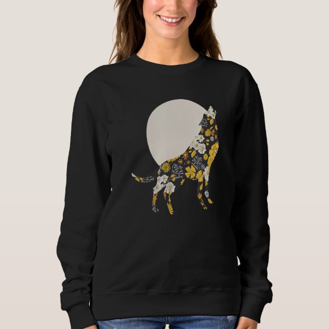 Wolf Silhouette Flower Pattern Dog   Friends T Shirt (Framsida)