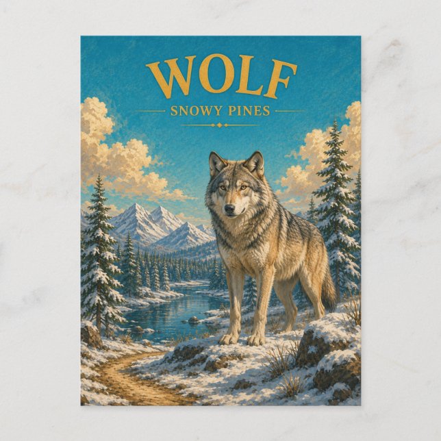 Wolf Snöiga Tallar Akvarell GeoSaga Vykort (Framsida)