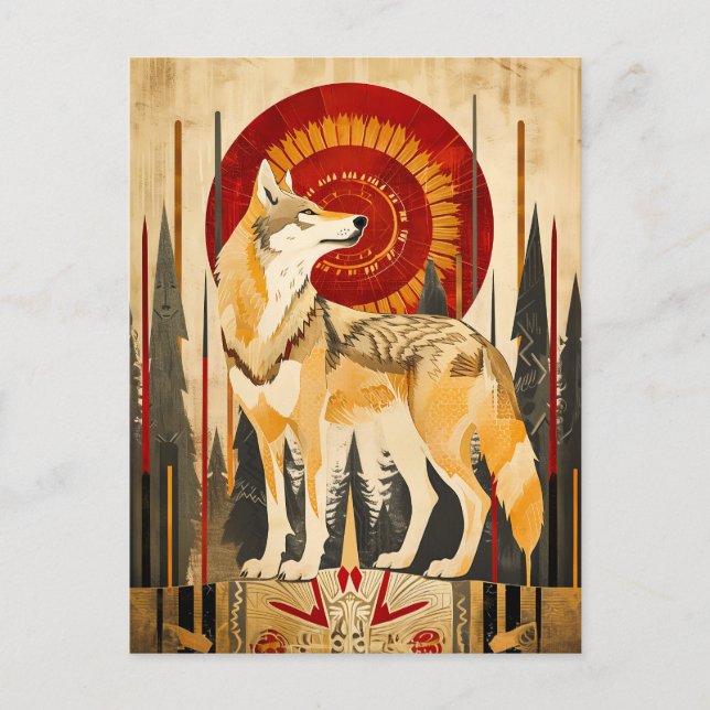 Wolf Totem – Guardian in Deco Style Vykort (Framsida)