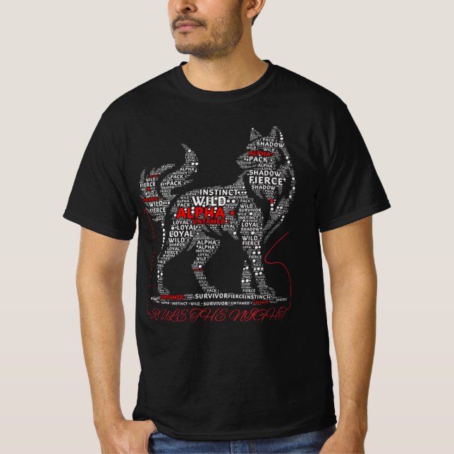 Wolf Typography Art | Nattens Regel | Alpha Pa T Shirt (Framsida)