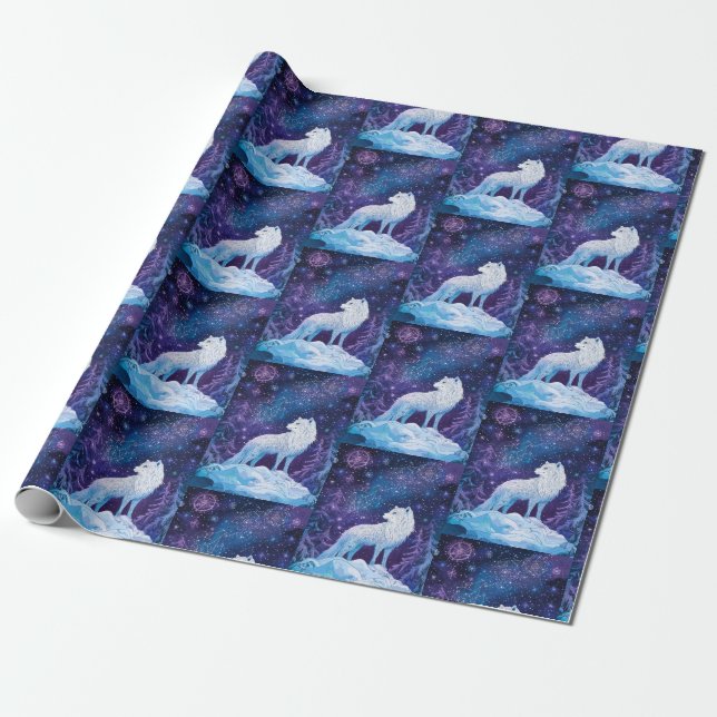 Wolf unter magischem Sternenhimmel Presentpapper (Utrullad)