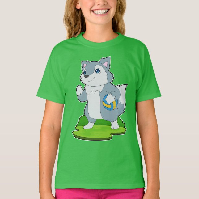 Wolf Volleybollspelare Volleyboll T Shirt (Framsida)