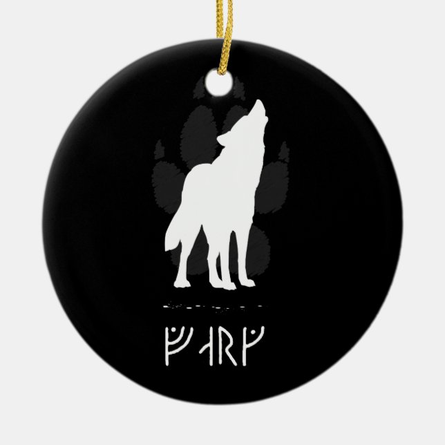 Wolf with viking runes julgransprydnad keramik (Framsidan)